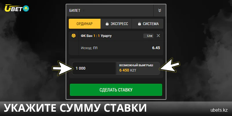 Укажите сумму ставки в Ubet Кз