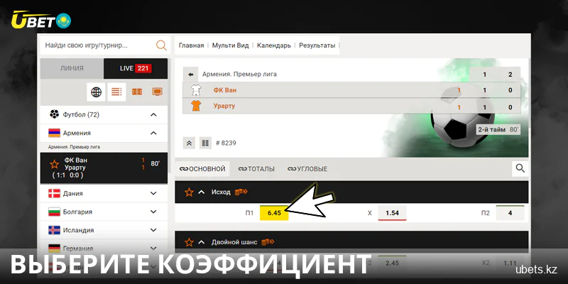 Выберите коэффициент в Ubet Казахстан