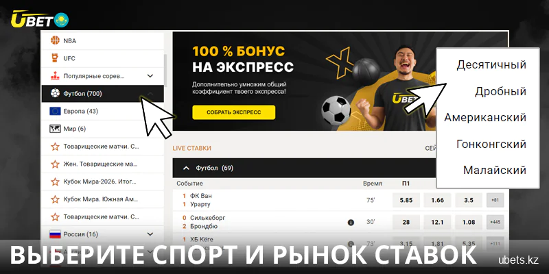 Выберите вид спорта в Ubet Казахстан