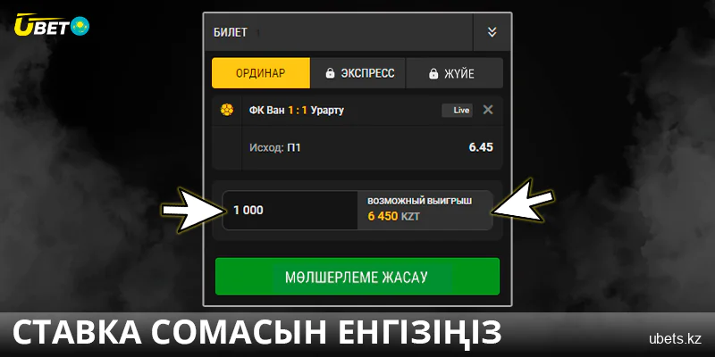 Қазақстандағы Ubet сайтында купонға ставка сомасын енгізіңіз